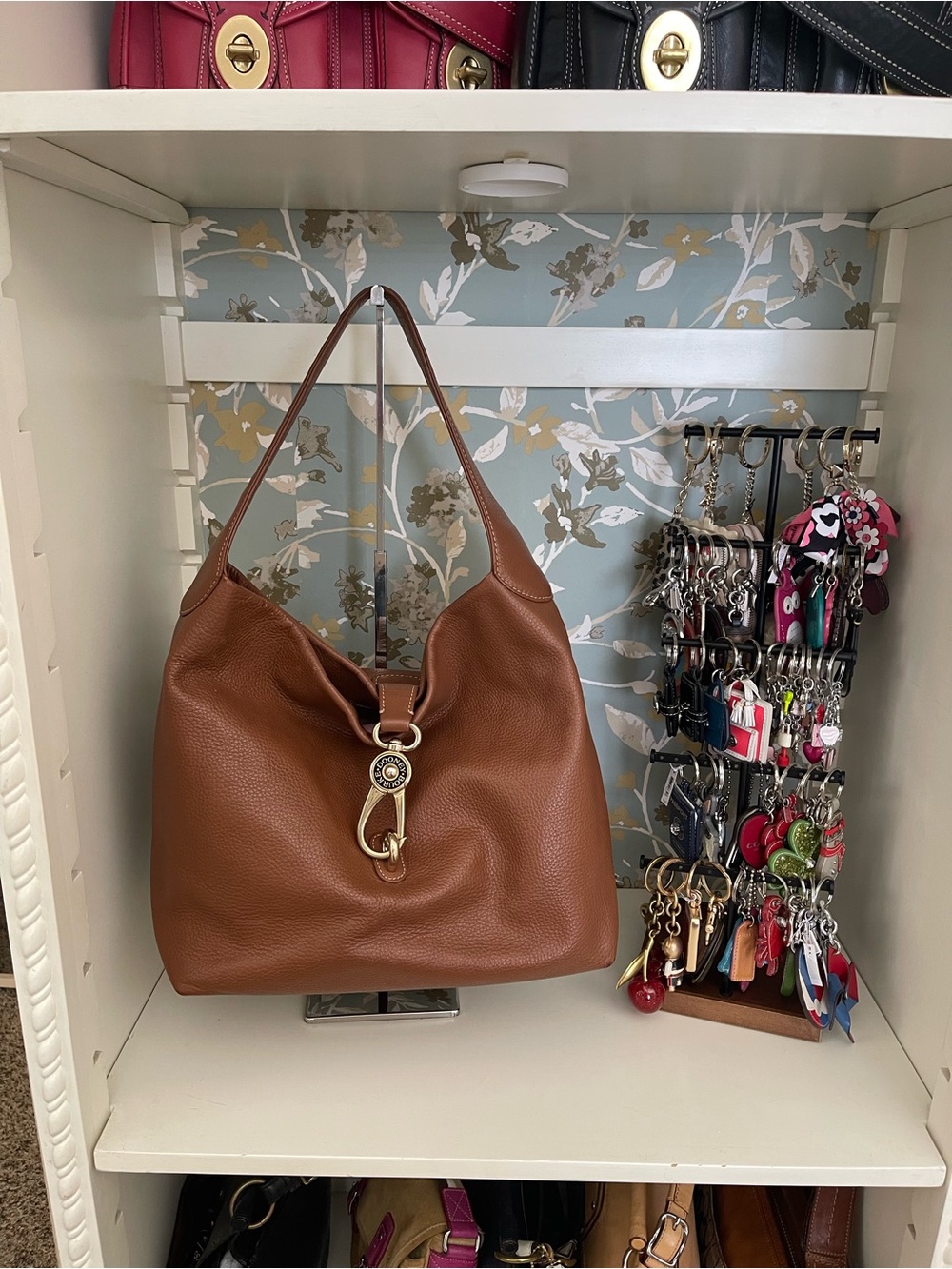 Dooney & Bourke Chestnut Brown Pebbled Leather Shoulder Bag with Gold Hardware
